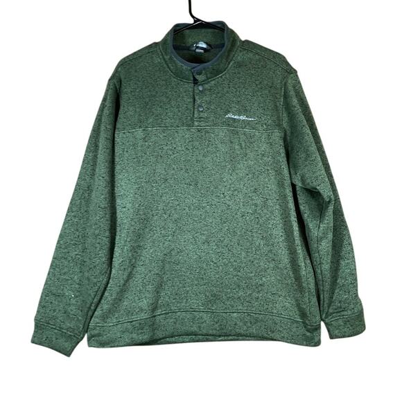 Eddie Bauer Mens Sweatshirt Green Radiator Fleece Snap Mock Neck Long Sleeve L - Picture 1 of 12
